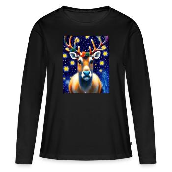 cerf mignon avec portrait peinture à l’huile doux - T-shirt manches longues Premium bio Femme - noir - Devant - Julia (174cm)
