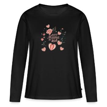 Beste Mutter der Welt, von Herzen mit Blumen - Frauen Premium Bio Langarmshirt - Schwarz - Vorne - Julia (174cm)