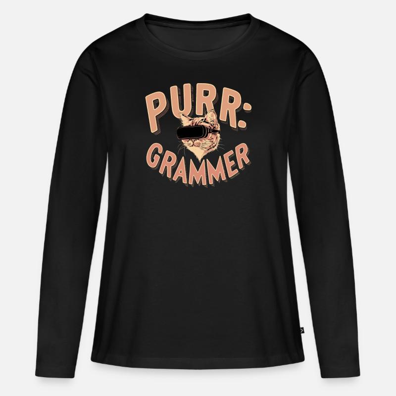 Purr-Grammer Katze Coder Lustig IT Nerd Präsent - Frauen Premium Bio Langarmshirt - Schwarz