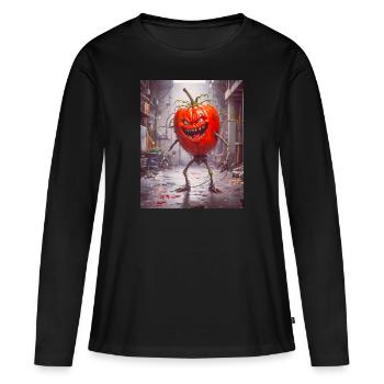 légumes tomate mutante Transformation de monstre - T-shirt manches longues Premium bio Femme - noir - Devant - Julia (174cm)