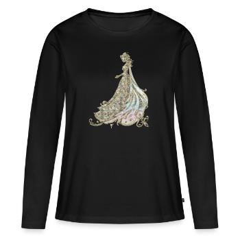 L’élégance en or et noir - T-shirt manches longues Premium bio Femme - noir - Devant - Julia (174cm)