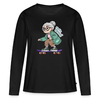 "Flotte Oma!" 2 - Frauen Premium Bio Langarmshirt - Schwarz - Vorne - Julia (174cm)