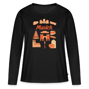 Illustration des sites touristiques de Munich - T-shirt manches longues Premium bio Femme - noir - Devant - Julia (174cm)