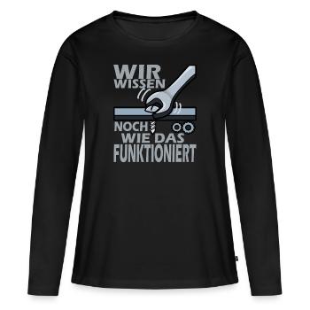 Früher repariert, heute weggeworfen - Oldschool - Frauen Premium Bio Langarmshirt - Schwarz - Vorne - Julia (174cm)
