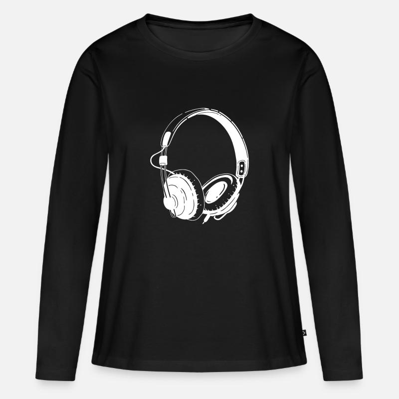 Kopfhörer - Frauen Premium Bio Langarmshirt - Schwarz
