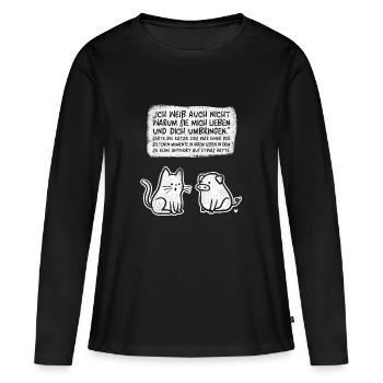 Katze Schwein Vegan T-shirt Spruch vegetarisch - Frauen Premium Bio Langarmshirt - Schwarz - Vorne - Julia (174cm)