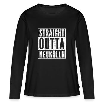 STRAIGHT OUTTA NEUKÖLLN chemise drôle de Berlin - T-shirt manches longues Premium bio Femme - noir - Devant - Julia (174cm)