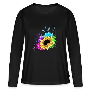 Sonnenblume Splash - Frauen Premium Bio Langarmshirt - Schwarz - Vorne - Julia (174cm)