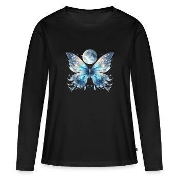 Lune papillon - T-shirt manches longues Premium bio Femme - noir - Devant - Julia (174cm)