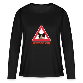 Attention chat signe de trafic chat dame - T-shirt manches longues Premium bio Femme - noir - Devant - Julia (174cm)