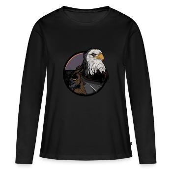 Aigle - forêt - hibou - hibou royal - autoroute - route - T-shirt manches longues Premium bio Femme - noir - Devant - Julia (174cm)