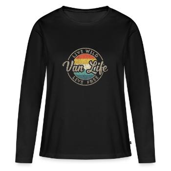 Van Life Vintage Retro Bus Transporter Road Trip - Frauen Premium Bio Langarmshirt - Schwarz - Vorne - Julia (174cm)
