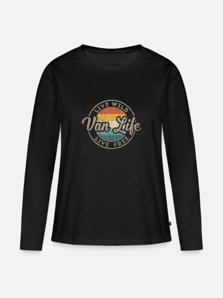 Van Life Vintage Retro Bus Transporter Road Trip - Frauen Premium Bio Langarmshirt - Schwarz