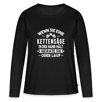 Woodcutter - woman and chainsaw - Women's Premium Organic Long Sleeve Shirt - black - Front - Julia (174cm)