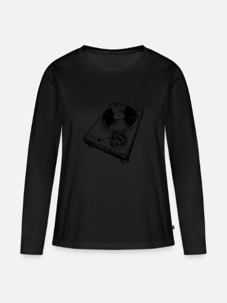 Retro Plattenspieler DJ - Frauen Premium Bio Langarmshirt - Schwarz