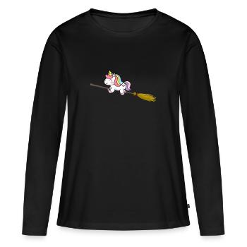 Einhorn Unicorn Hexenbesen Fliegen Geschenk Kind - Frauen Premium Bio Langarmshirt - Schwarz - Vorne - Julia (174cm)