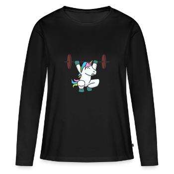 Licorne haltérophile cadeau gym fitness poids - T-shirt manches longues Premium bio Femme - noir - Devant - Julia (174cm)