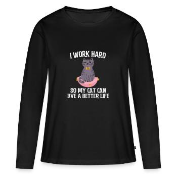 Chat drôle - T-shirt manches longues Premium bio Femme - noir - Devant - Julia (174cm)