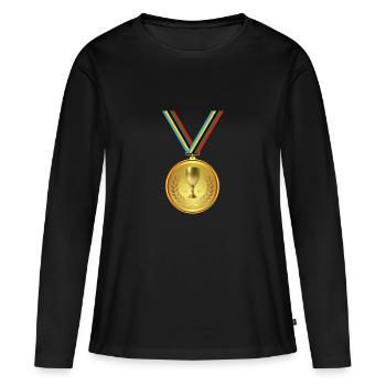 Médaille d’or, médaille , gagnant - T-shirt manches longues Premium bio Femme - noir - Devant - Julia (174cm)