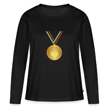 Médaille d’or, médaille , gagnant - T-shirt manches longues Premium bio Femme - noir - Devant - Julia (174cm)