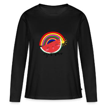 MOTIF D’ÉTÉ/MELONE - T-shirt manches longues Premium bio Femme - noir - Devant - Julia (174cm)