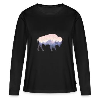 Bison utilisé look - T-shirt manches longues Premium bio Femme - noir - Devant - Julia (174cm)
