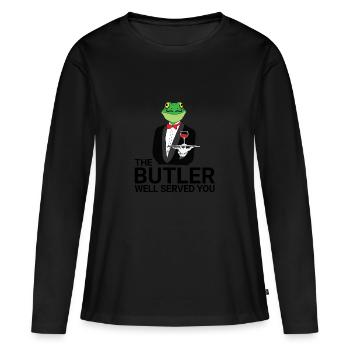 Grenouille - Butler - Serviteur - Cadeau - T-shirt manches longues Premium bio Femme - noir - Devant - Julia (174cm)