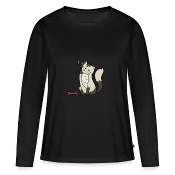 Katze beim Sport - Frauen Premium Bio Langarmshirt - Schwarz - Vorne - Julia (174cm)