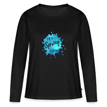 Splash de couleur bleu "It's Spring Time" - T-shirt manches longues Premium bio Femme - noir - Devant - Julia (174cm)
