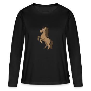 Cheval équine cadeau dessin animé équitation cavalier animal - T-shirt manches longues Premium bio Femme - noir - Devant - Julia (174cm)