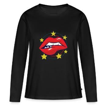 MUND Lippen PopArt Comic - Frauen Premium Bio Langarmshirt - Schwarz - Vorne - Julia (174cm)