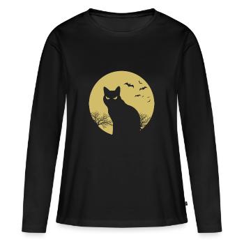 halloween chat lune - T-shirt manches longues Premium bio Femme - noir - Devant - Julia (174cm)