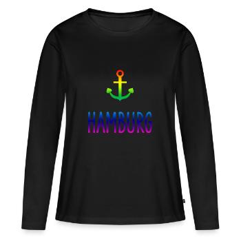 CSD Hamburg Anker Regenbogen Gay - Frauen Premium Bio Langarmshirt - Schwarz - Vorne - Julia (174cm)