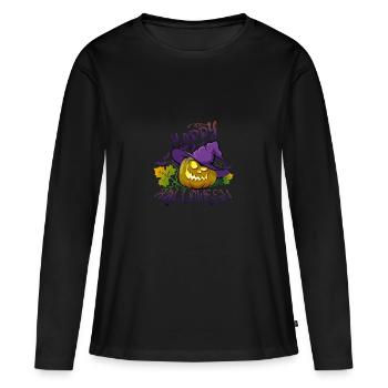 Happy Halloween pumpkin witch hat autumn - Women's Premium Organic Long Sleeve Shirt - black - Front - Julia (174cm)