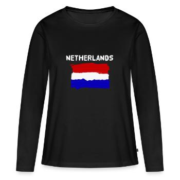 Bannière de dessin animé de drapeau néerlandais néerlandais - T-shirt manches longues Premium bio Femme - noir - Devant - Julia (174cm)