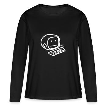 Visage souriant d'ordinateur (blanc) - T-shirt manches longues Premium bio Femme - noir - Devant - Julia (174cm)