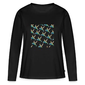 Humming Bird Pattern Bird Lovers Gift Design - Women's Premium Organic Long Sleeve Shirt - black - Front - Julia (174cm)