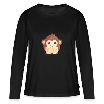 émoticône de singe mignon - T-shirt manches longues Premium bio Femme - noir - Devant - Julia (174cm)