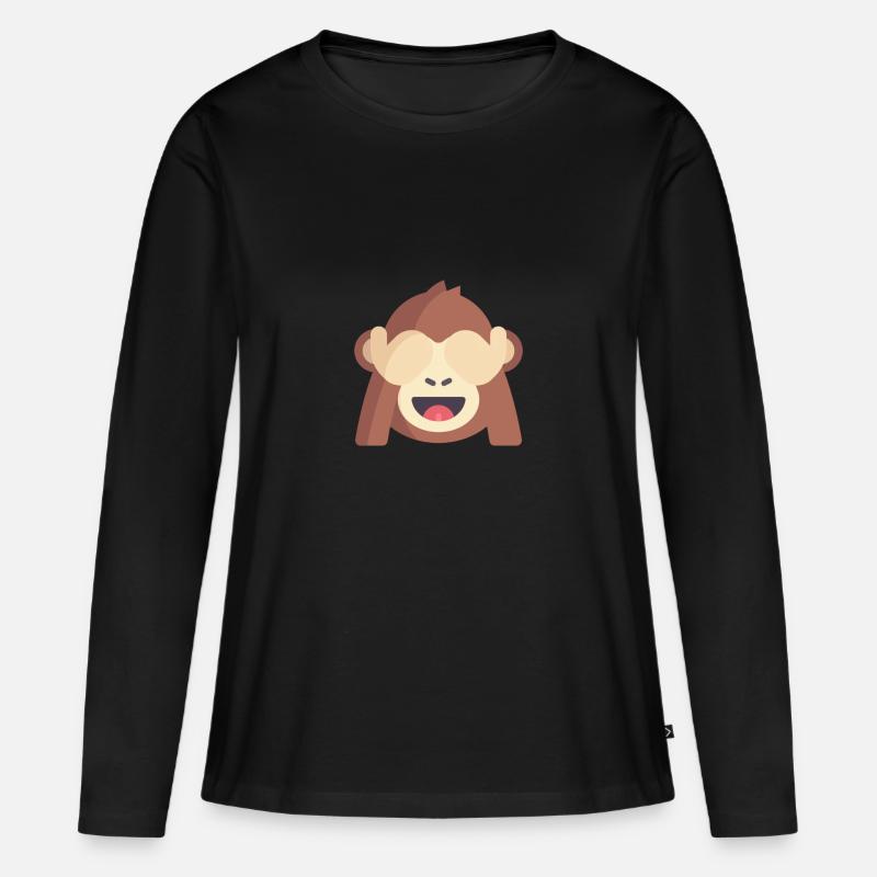süßes Affen Emoticon - Frauen Premium Bio Langarmshirt - Schwarz