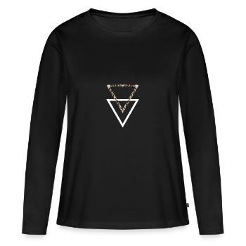 Triangles Scandinaves en l’optique leopard - T-shirt manches longues Premium bio Femme - noir - Devant - Julia (174cm)
