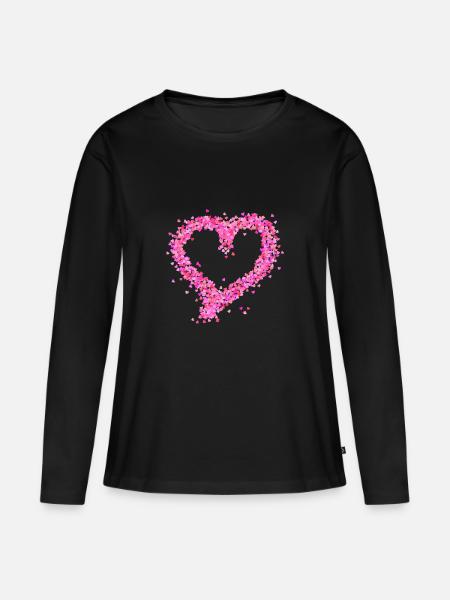 Herz pink - Frauen Premium Bio Langarmshirt - Schwarz
