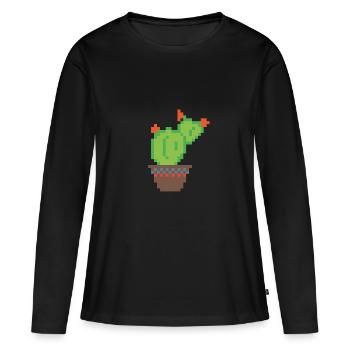 Cactus Pixel Art - T-shirt manches longues Premium bio Femme - noir - Devant - Julia (174cm)