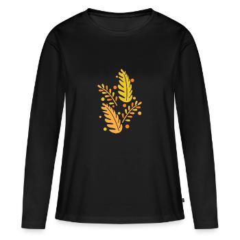 Feuilles cadeau automne feuille forêt nature plante - T-shirt manches longues Premium bio Femme - noir - Devant - Julia (174cm)