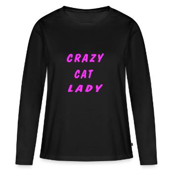 Crazy Cat Lady - T-shirt manches longues Premium bio Femme - noir - Devant - Julia (174cm)