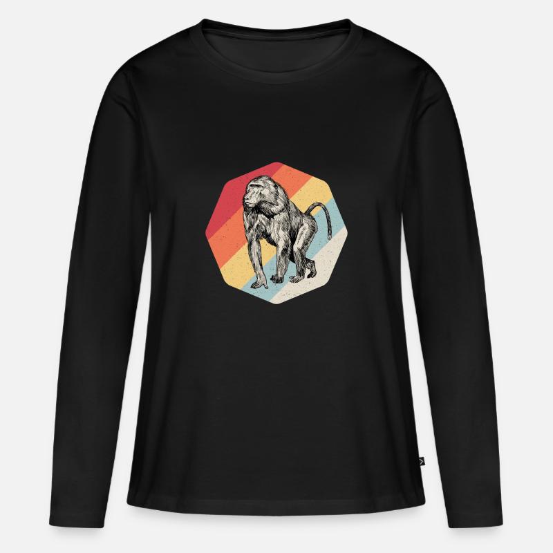 Pavian Affe Gorilla Geschenk - Frauen Premium Bio Langarmshirt - Schwarz