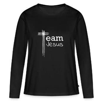 Équipe jésus - T-shirt manches longues Premium bio Femme - noir - Devant - Julia (174cm)