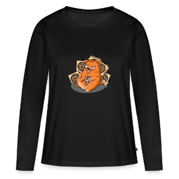 Pizza Chat - T-shirt manches longues Premium bio Femme - noir - Devant - Julia (174cm)