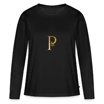Lettre initiale P - T-shirt manches longues Premium bio Femme - noir - Devant - Julia (174cm)