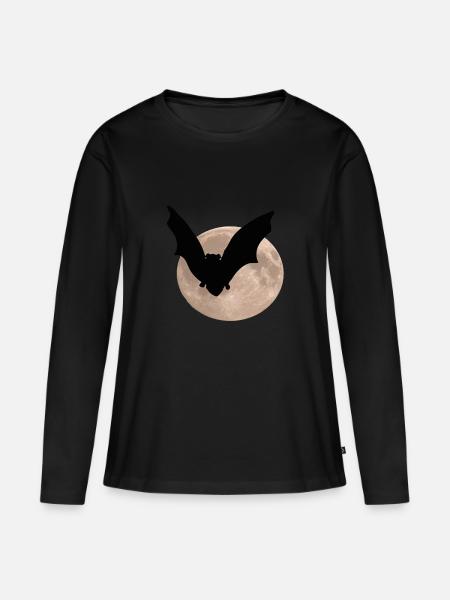 Feldermaus vor Mond - Frauen Premium Bio Langarmshirt - Schwarz