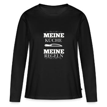 Ma cuisine Mes règles - T-shirt manches longues Premium bio Femme - noir - Devant - Julia (174cm)